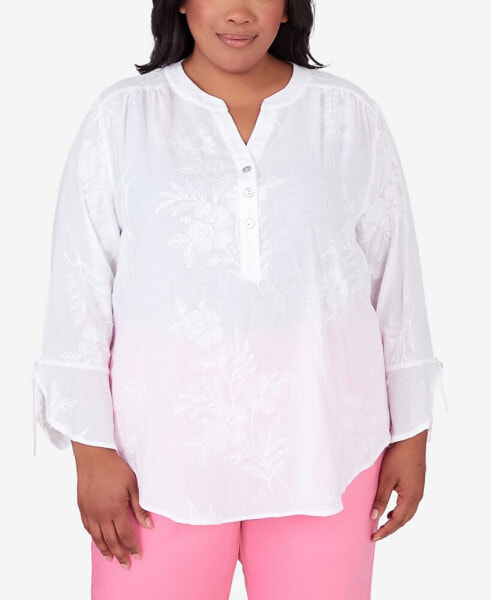 Plus Size Miami Beach Embroidered Floral Blouse