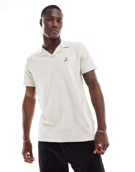 Brave Soul waffle polo shirt in ecru