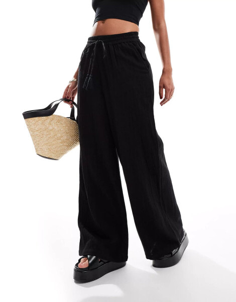 Accessorize wide leg beach trouser in black