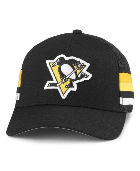 Men's Black Pittsburgh Penguins HotFoot Stripes Trucker Adjustable Hat