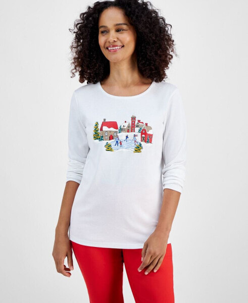 Women's Winter Village Long-Sleeve Top, Created for Macy's