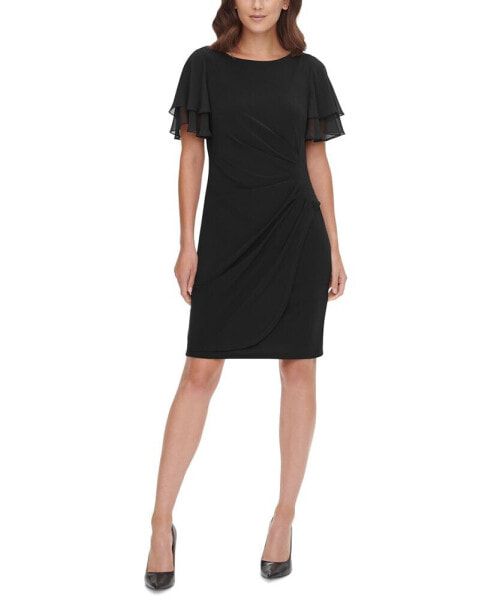 Petite Chiffon-Sleeve Sheath Dress