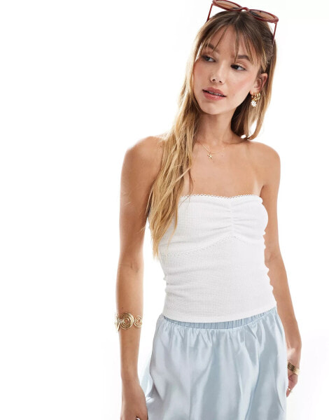 New Look pointelle bandeau top in white