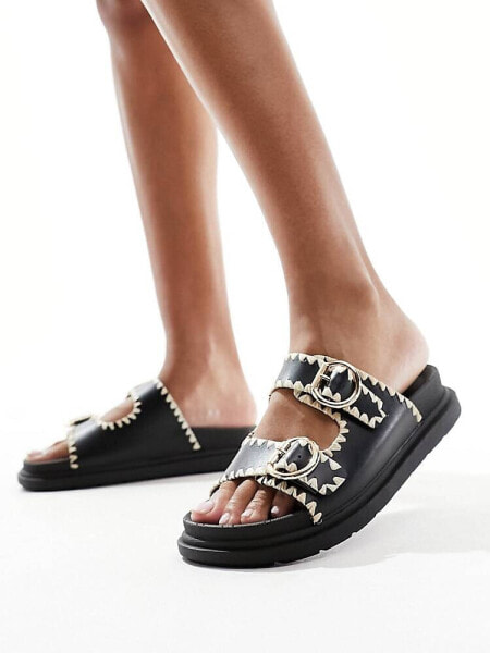 New Look chunky double strap buckle sandals in black