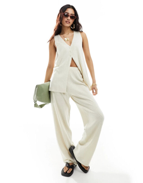 4th & Reckless knitted pointelle straight leg trousers co-ord in cream