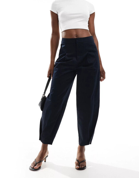 ASOS DESIGN button hem barrel trouser in navy