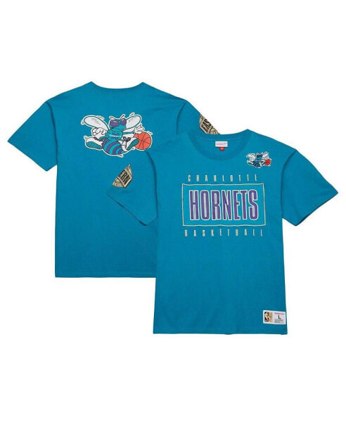 Men's Teal Distressed Charlotte Hornets Hardwood Classics Team OG 2.0 Premium Vintage-Like Logo T-shirt