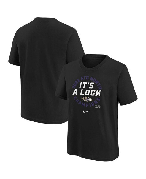 Big Boys Black Baltimore Ravens 2023 AFC North Division Champions Locker Room Trophy Collection T-shirt