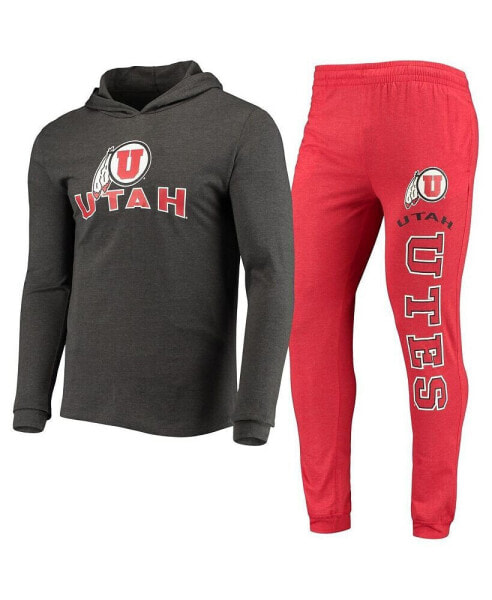 Комплект пижамы Concepts Sport Red, Charcoal Utah Utes Meter Long Sleeve Hoodie T-shirt and Jogger Pants Sleep Set