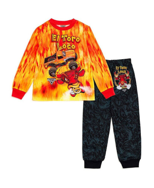 Boys Pullover Pajama Shirt and Pants Sleep Set to Grave Digger El Toro Loco Megalodon