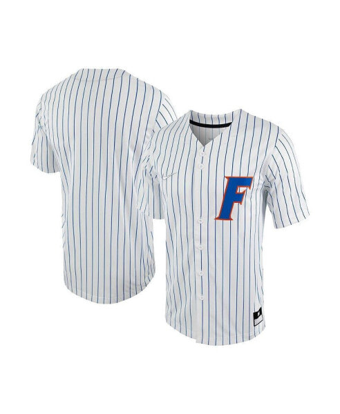 Men's White, Royal Florida Gators Pinstripe Replica Full-Button Baseball Jersey