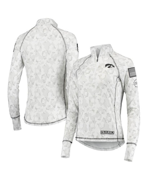 Women's White Iowa Hawkeyes OHT Military-Inspired Appreciation Officer Arctic Camo 1/4-Zip Jacket