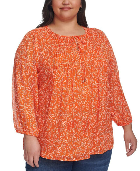 Plus Size Pintucked Scoop-Neck Top