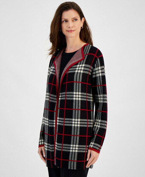 Petite Plaid Open-Front Cardigan