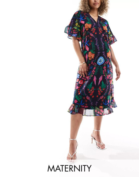 Hope & Ivy Maternity midi smock dress in bright floral