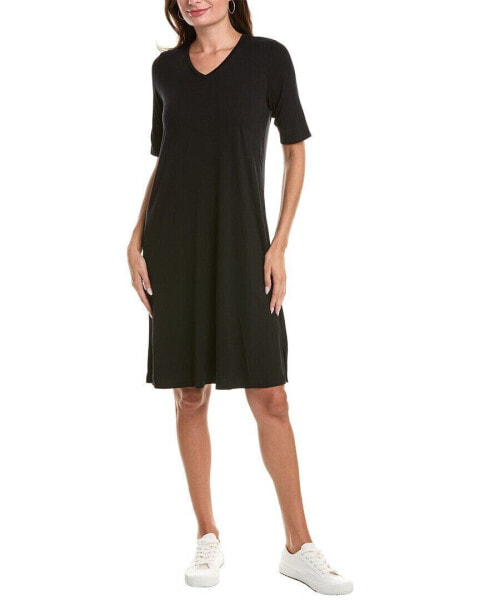 Eileen Fisher V-Neck Midi Dress Women's Black Xxs