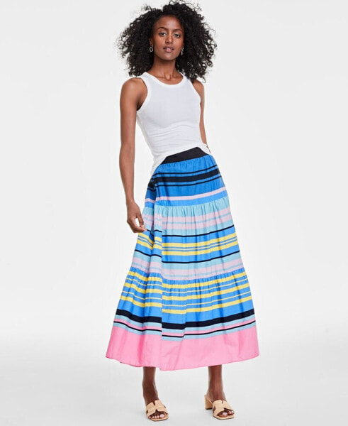 Trendy Plus Size Striped Tiered Maxi Skirt, Created for Macy's