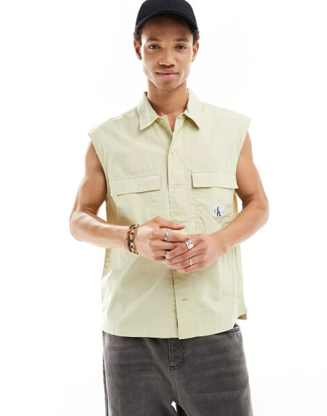 Calvin Klein Jeans sleeveless poplin shirt in green