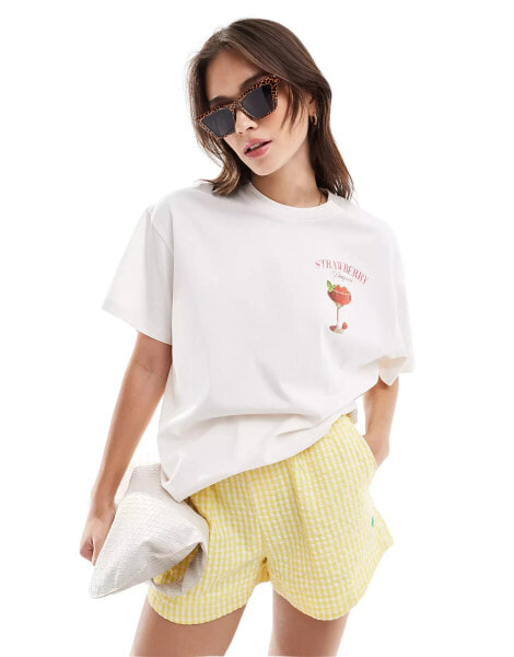 Miss Selfridge Strawberry Daiquiri oversized t-shirt in white