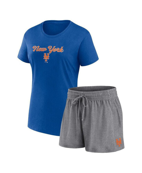 Женская пижама Fanatics womens Branded Royal, Gray New York Mets Script T-shirt and Shorts Combo Set