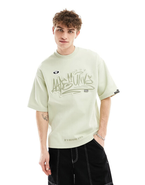 Aape By A Bathing Aape garment dye boxy fit t-shirt with embossed graphic in pale green