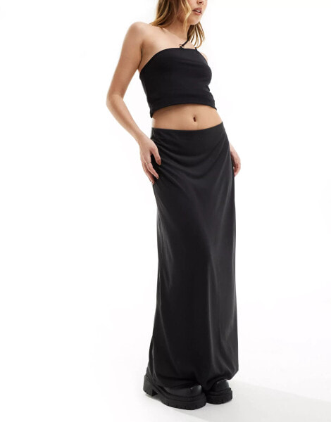 Weekday Signe drape midi skirt in black