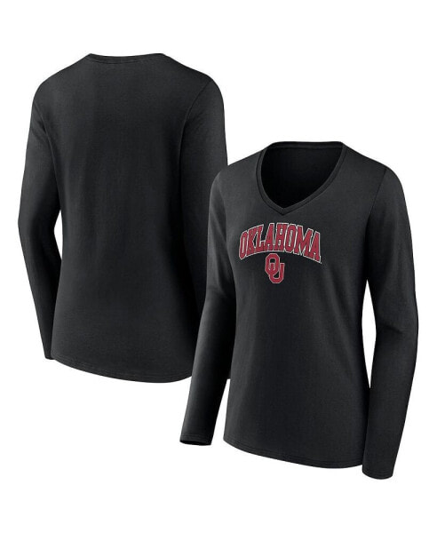 Women's Black Oklahoma Sooners Evergreen Campus Long Sleeve V-Neck T-shirt