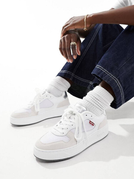 Levi's Glide leather trainer in white cream suede mix with logo