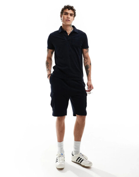 Brave Soul towelling co-ord cargo shorts in navy