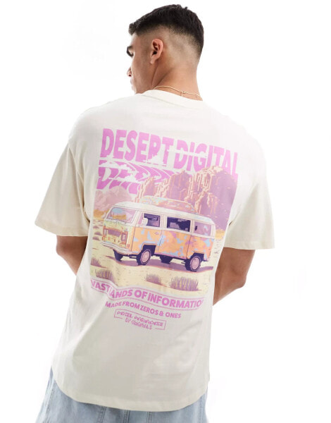 Jack & Jones oversized desert back print t-shirt in buttercream