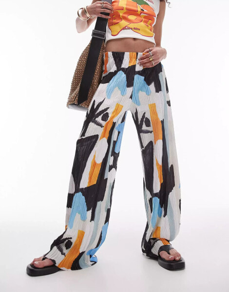 Topshop abstract art crinkle plisse trouser