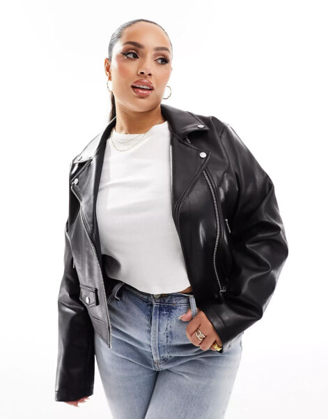 ASOS DESIGN Curve ultimate faux leather biker jacket in black