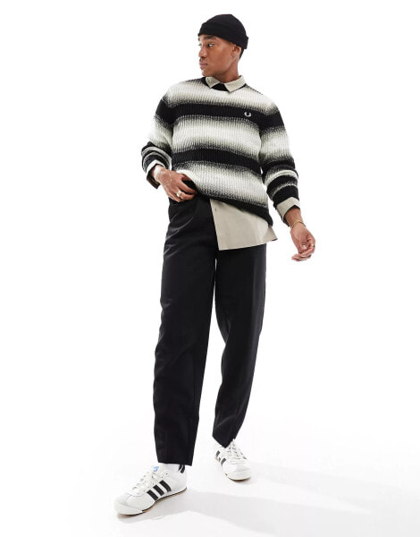 fred Perry striped open knit jumper in black