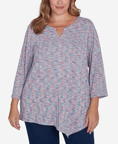 Plus Size Scoop Neck With Bar Detail Spacedye Knit Top