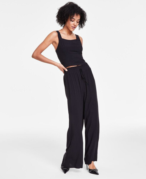 Women's Floral-Print Pull-On Wide-Leg Pants, Created for Macy's