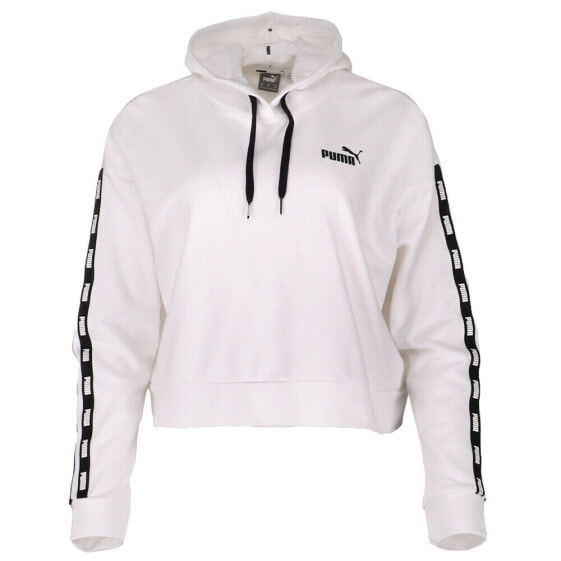 Puma Micro Tape Ft Logo Pullover Hoodie Womens White Casual Athletic Outerwear 8