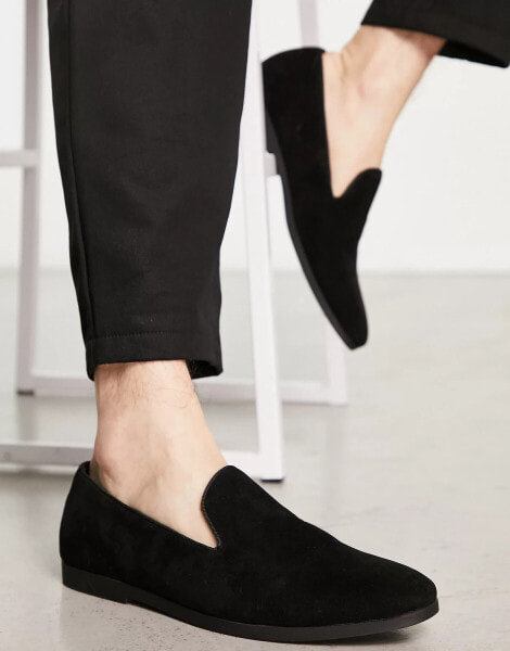 Truffle Collection faux suede slip on loafers in black