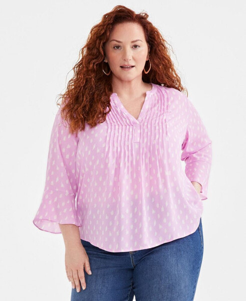 Plus Size Printed Pintuck Blouse, Created for Macy's