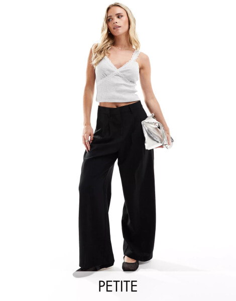 Vero Moda Petite wide leg dad trousers in black