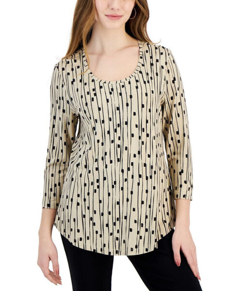 Petite Printed 3/4-Sleeve Rayon Span Top, Created for Macy's