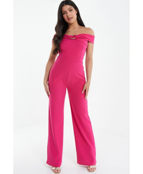 Women's Scuba Crepe Bardot Palazzo Jumpsuit