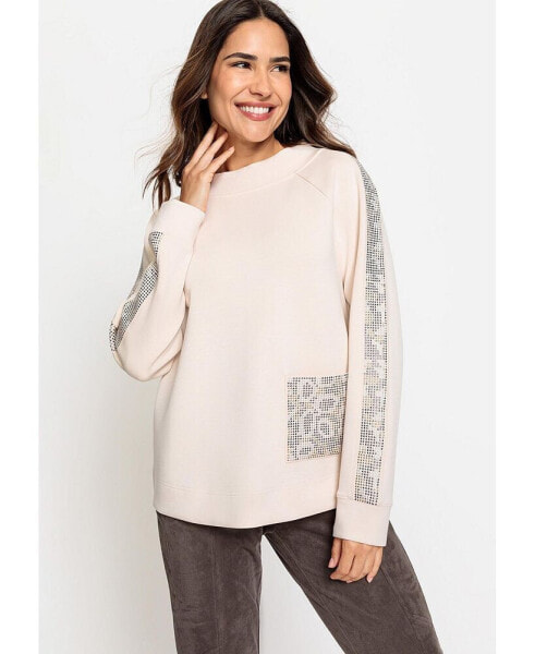 Long Sleeve Studded Funnel Neck Jersey Top