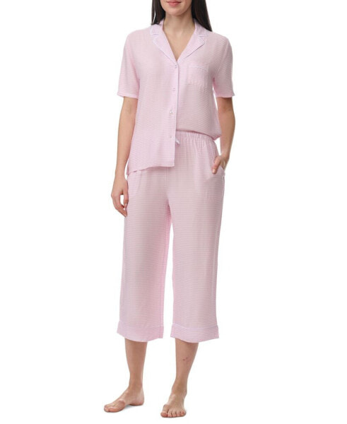 Women's 2-Pc. Notched-Collar Cropped Pajamas Set