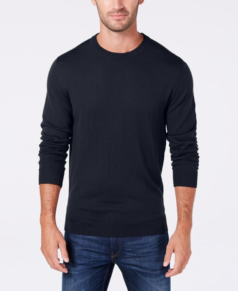 Men's Solid Crew Neck Merino Wool Blend Sweater, Created for Macy's