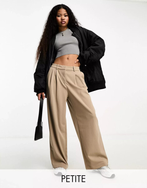 Vero Moda Petite jersey wide leg dad trousers in stone