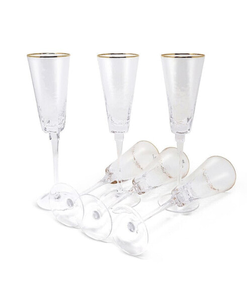 Square Shaped Rim Hammered Flute Glasses, Set of 6