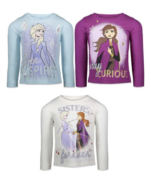 Girls Frozen Princess Anna Elsa 3 Pack T-Shirts to