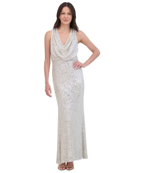 Women's Sequined Cowlneck Gown