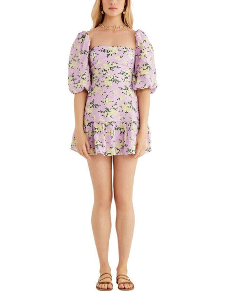 Rumer Lilac Floral Linen Mini Dress Women's Purple L