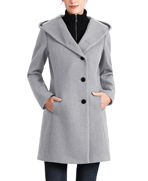 Women's Ella Asymmetrical Hooded Boucle Wool Coat with Removable Bib